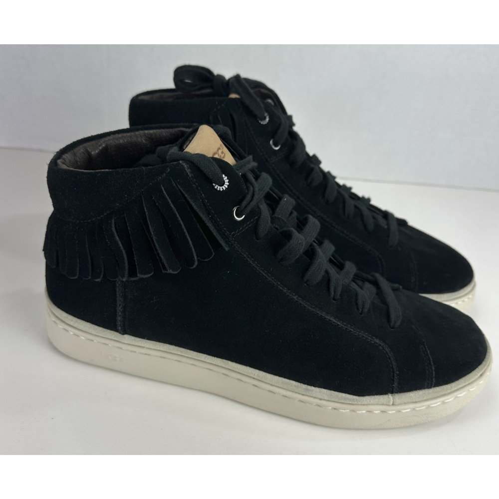UGG Cali Fringe High Top Trainer Suede Boots Men's 11.5 Black Laced Shoes Uggs - Picture 12 of 14
